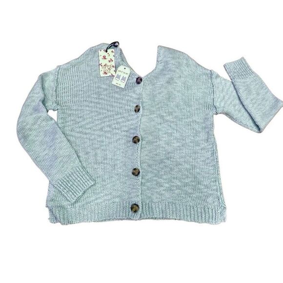 Hippie Rose Aqua Turquoise V Neck Sweater Size XS Oversized - Picture 1 of 12
